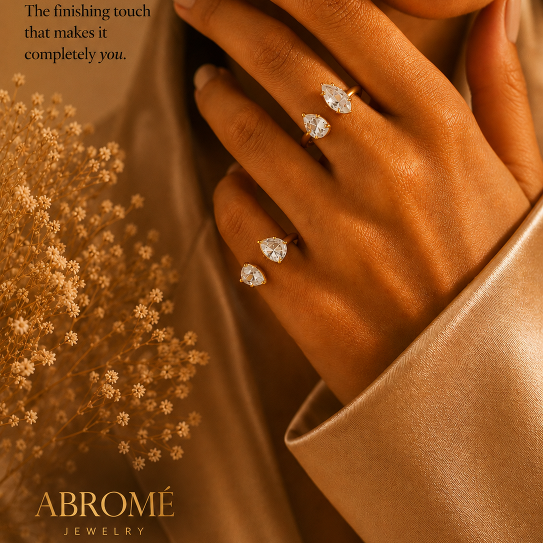 18K Gold Plated Pear-Shaped Open Ring