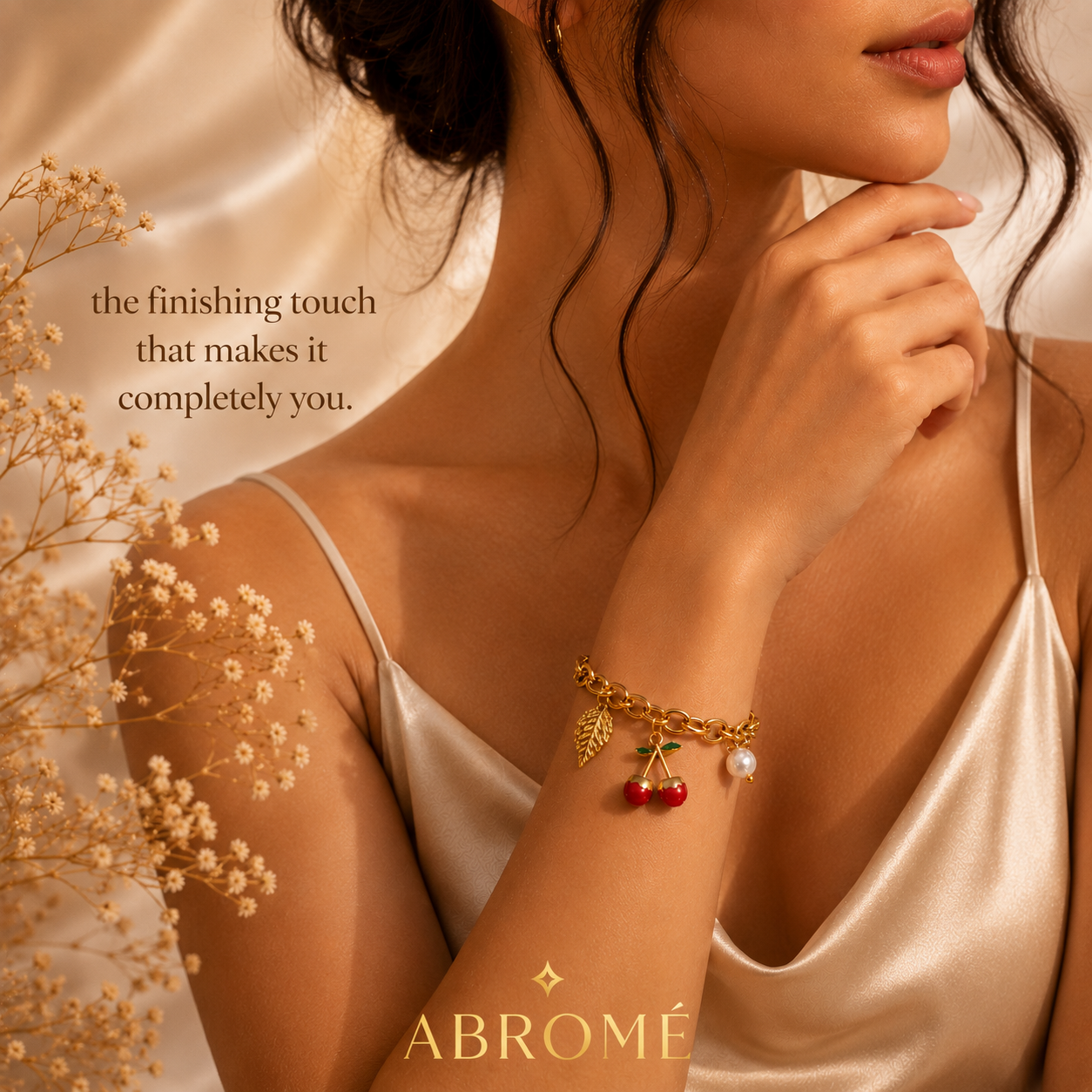 Cherry Charm Bracelet – 18K Gold Plated Stainless Steel