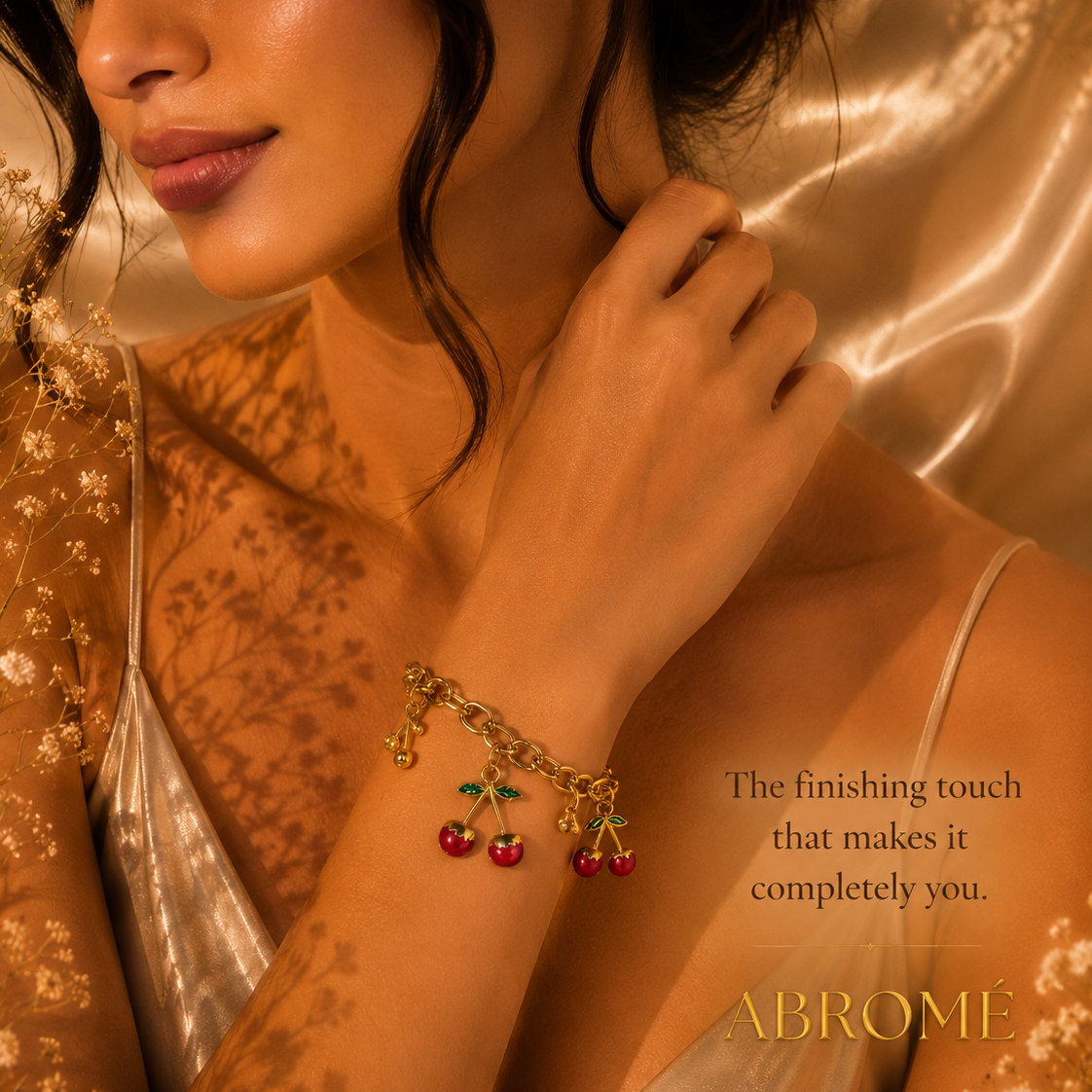 Cherry Charm Bracelet – 18K Gold Plated Stainless Steel