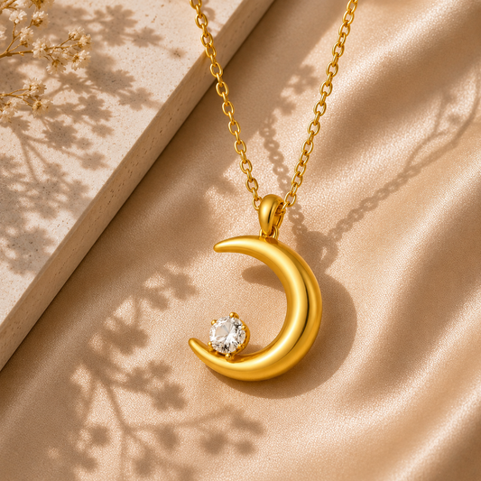 Crescent Moon Necklace – 18K Gold Plated Stainless Steel