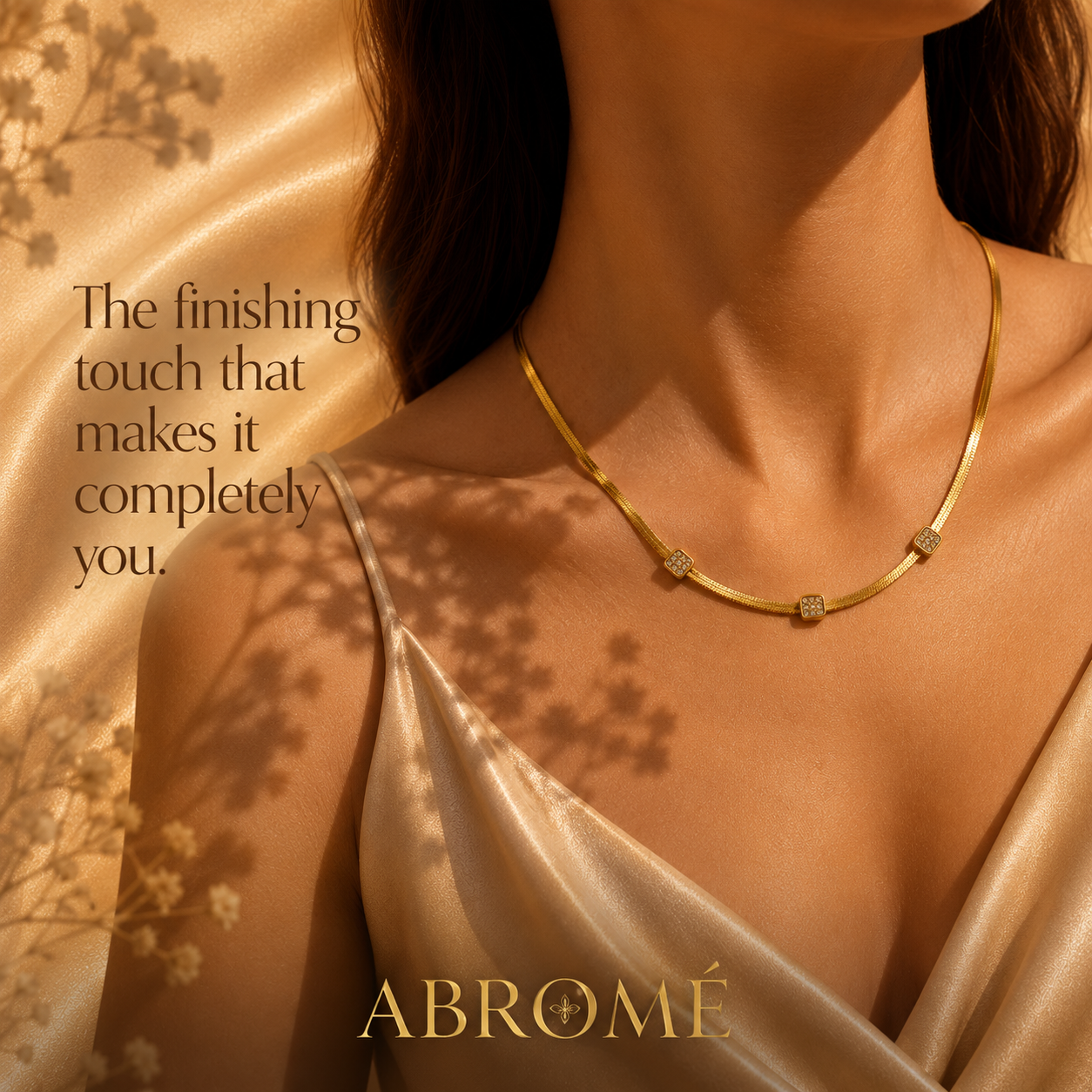 Crystal Accent Snake Chain Necklace, 18K Gold Plated Steel