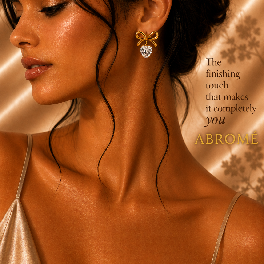 Crystal Heart Bow Drop Earrings – 18K Gold Plated Stainless Steel