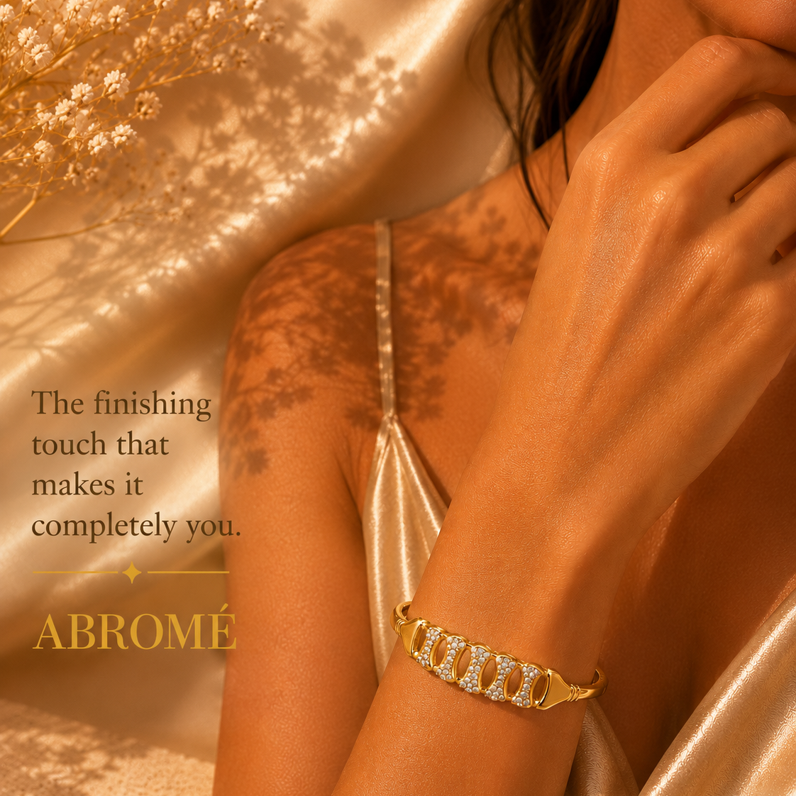 Élise Crystal Bangle, 18K Gold Plated Steel