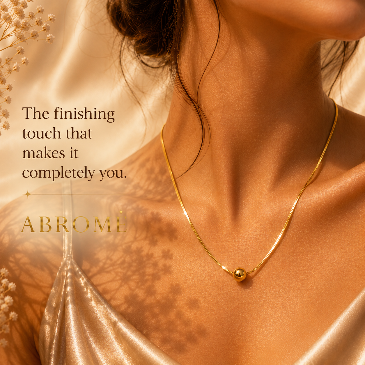Luna Sphere Necklace, 18K Gold Plated Steel