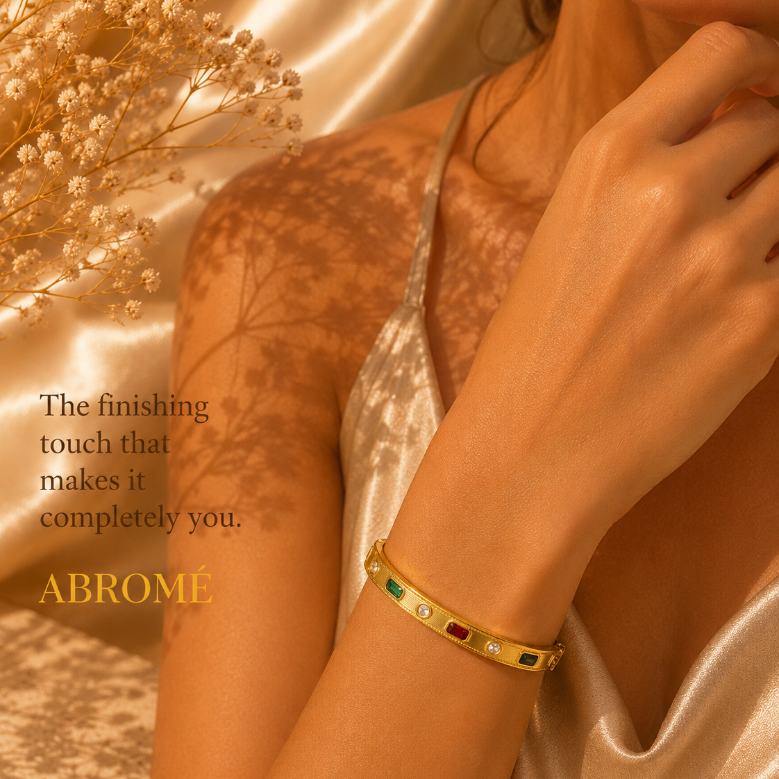 Luxe Heritage Crystal Bangle, 18K Gold Plated Steel