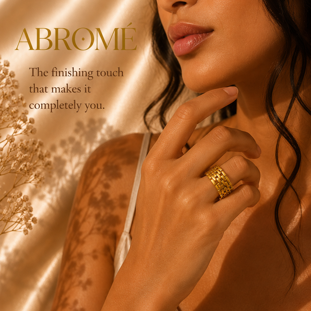 Open Weave Adjustable Ring, 18K Gold Plated Steel