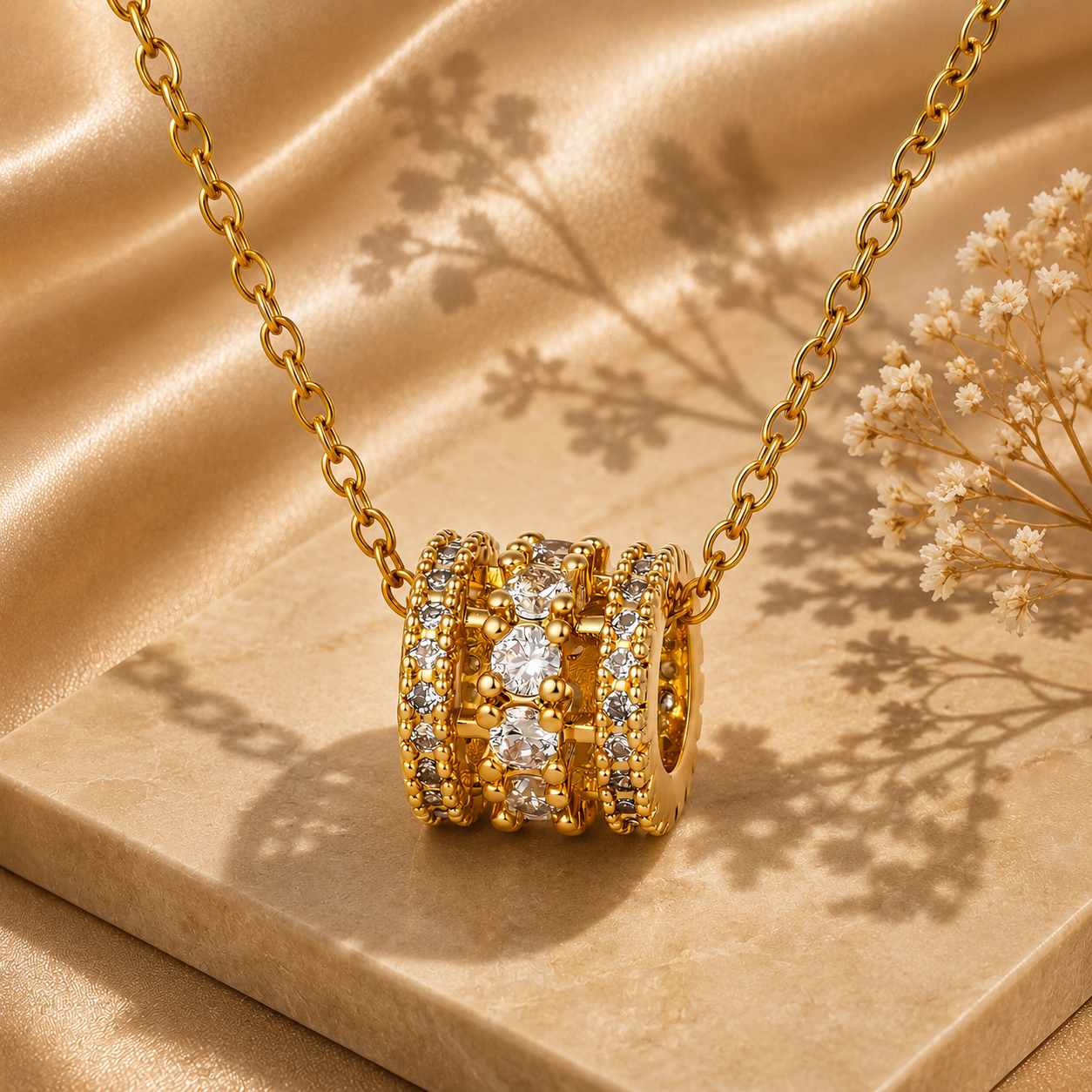 Cubic Zirconia Pendant Necklace – 18K Gold Plated Stainless Steel
