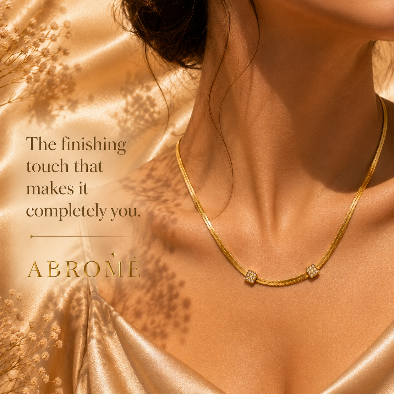 Crystal Accent Snake Chain Necklace, 18K Gold Plated Steel