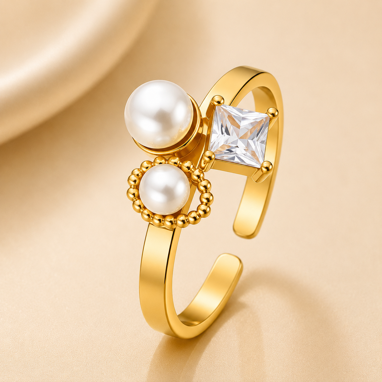 18K Gold Plated Pearl Ring