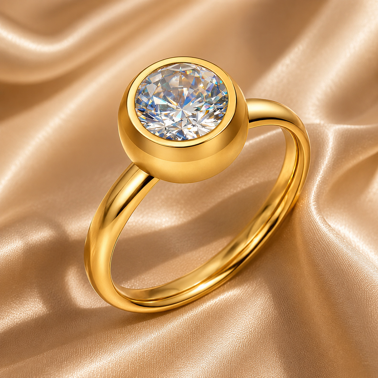 Classic Solitaire Cubic Zirconia Ring – 18K Gold Plated Stainless Steel