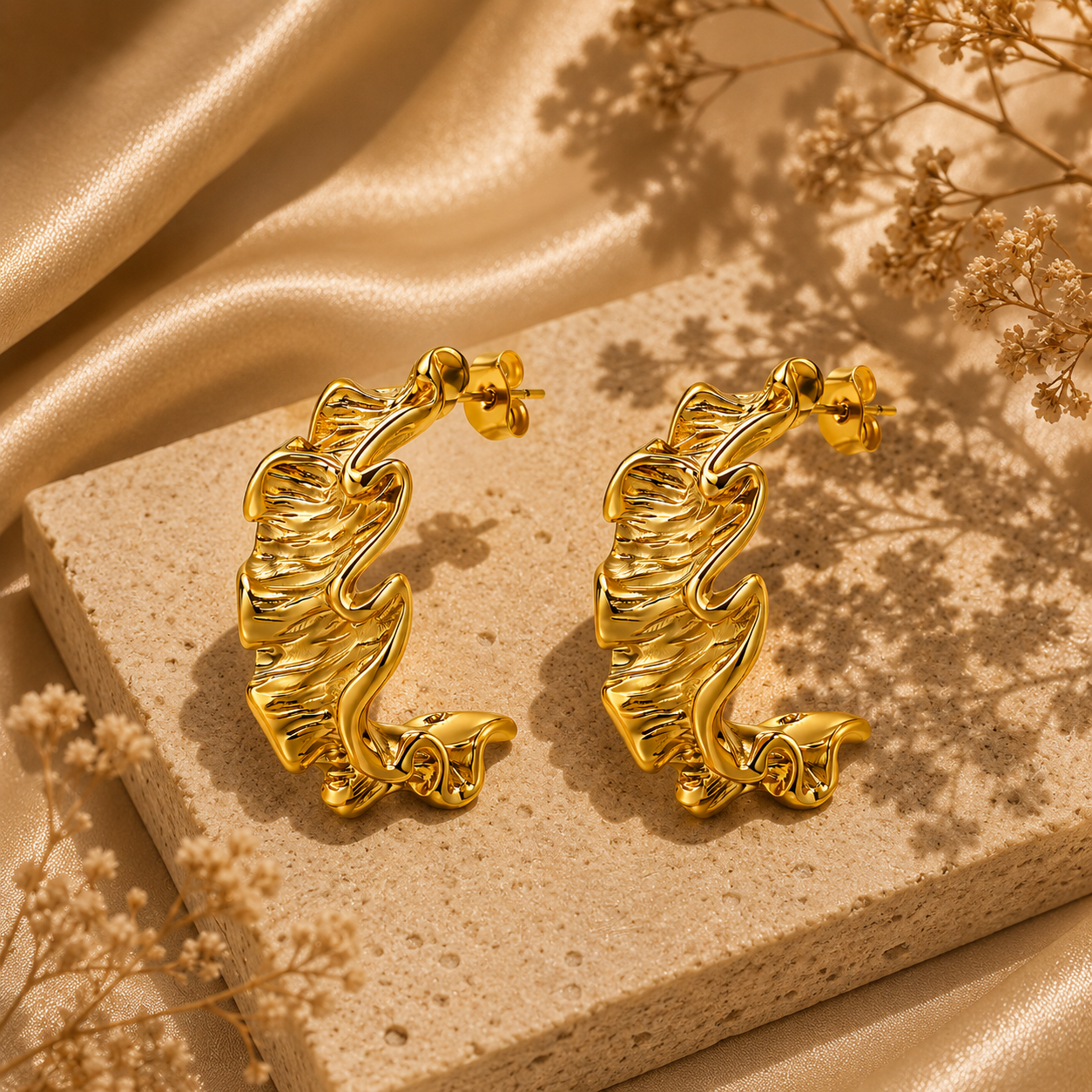 Sculptural Gold Stud Earrings – 18K Gold Plated