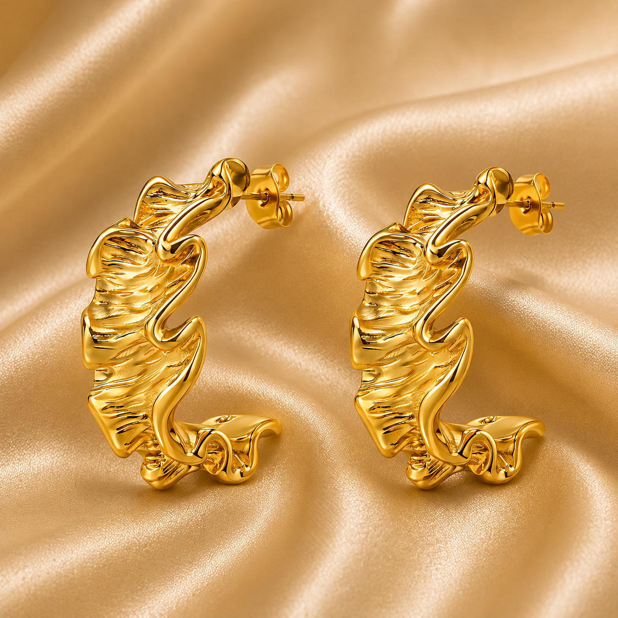Sculptural Gold Stud Earrings – 18K Gold Plated