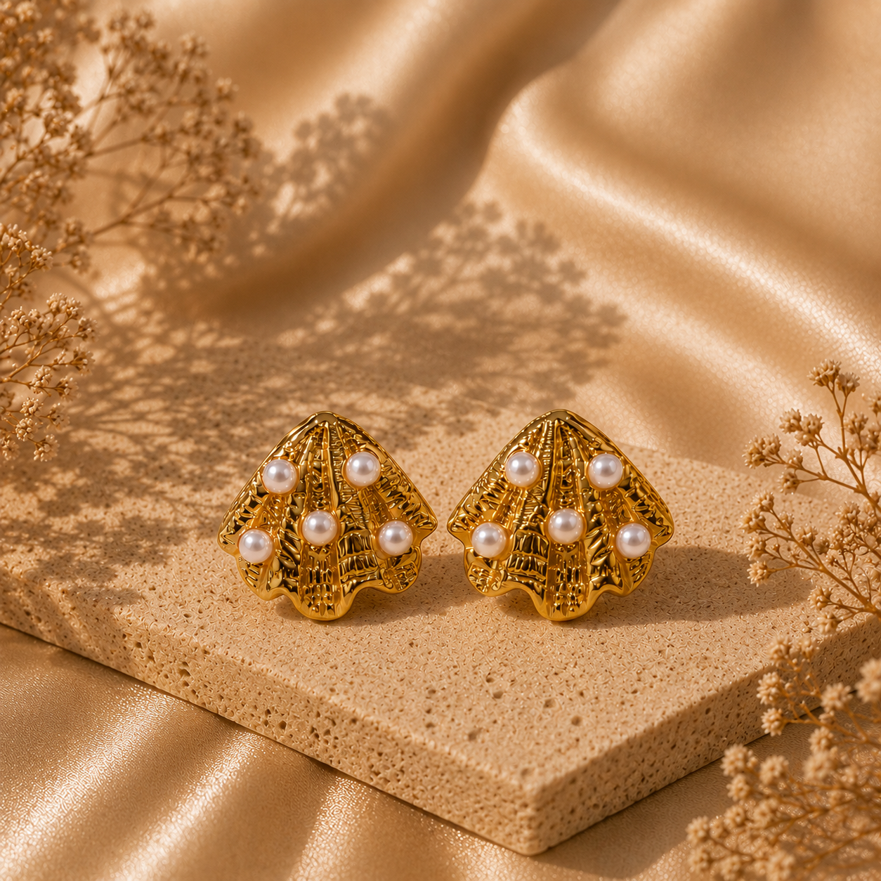 Seashell Pearl Earrings – 18K Gold Plated Stainless Steel