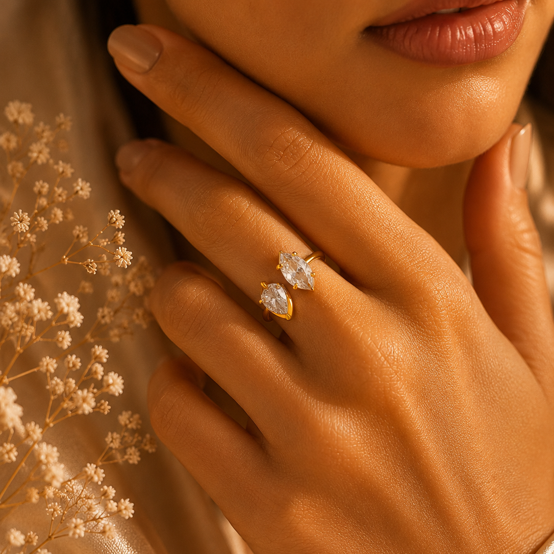 18K Gold Plated Pear-Shaped Open Ring