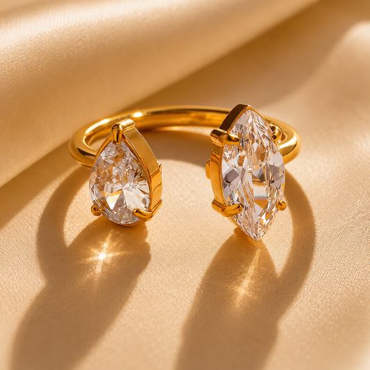 18K Gold Plated Pear-Shaped Open Ring