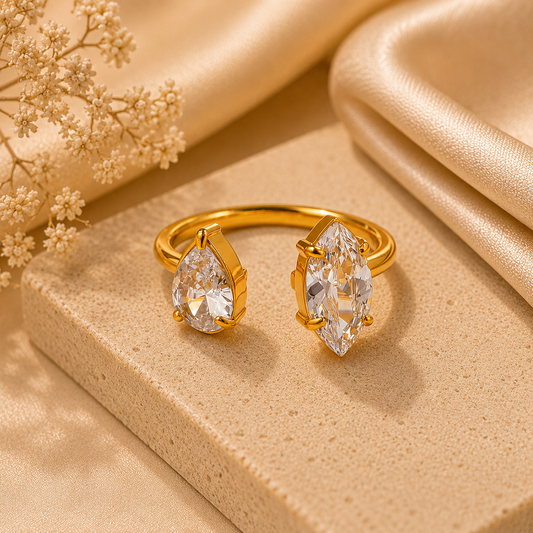 18K Gold Plated Pear-Shaped Open Ring