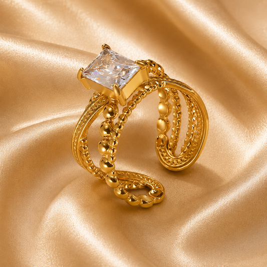Adjustable Cubic Zirconia Ring – 18K Gold Plated