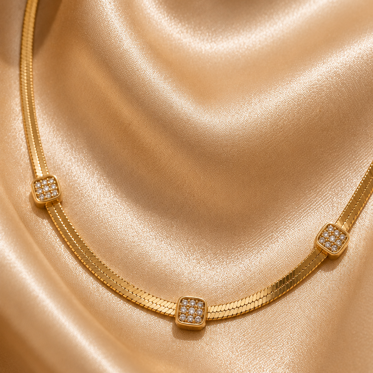 Crystal Accent Snake Chain Necklace, 18K Gold Plated Steel - A B R O M É