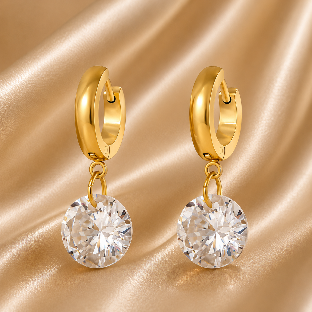 Cubic Zirconia Hoop Earrings – 18K Gold Plated Stainless Steel