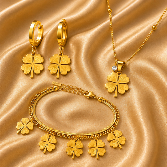 Lucky Clover Jewelry Set – 18K Gold Plated Stainless Steel