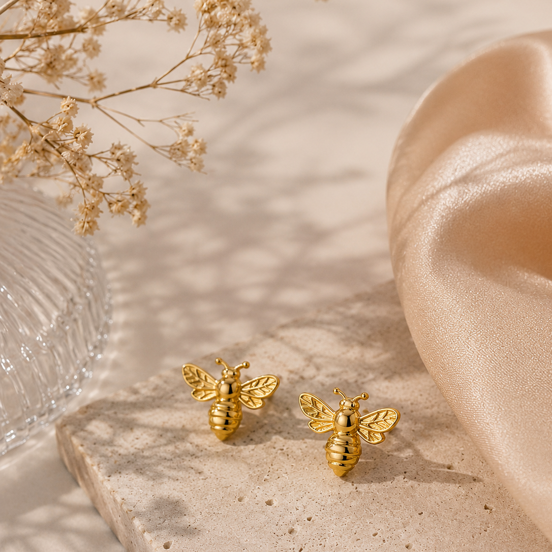 18K Gold Plated Bee Earrings
