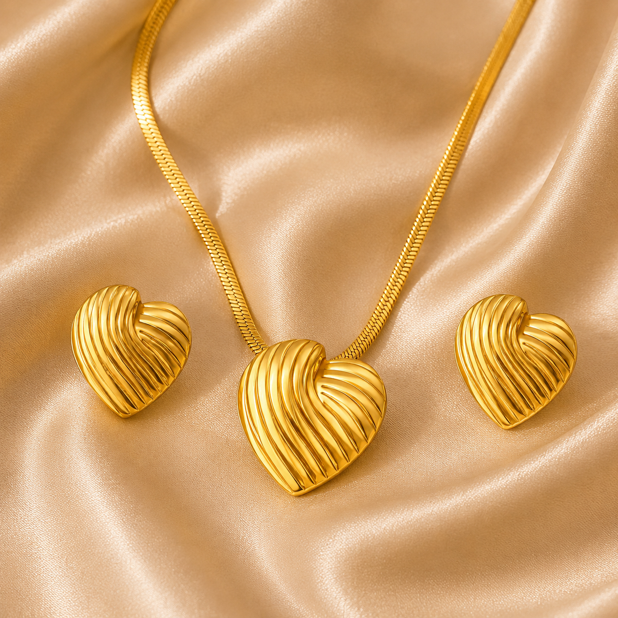 Heart Necklace Set – 18K Gold Plated Stainless Steel