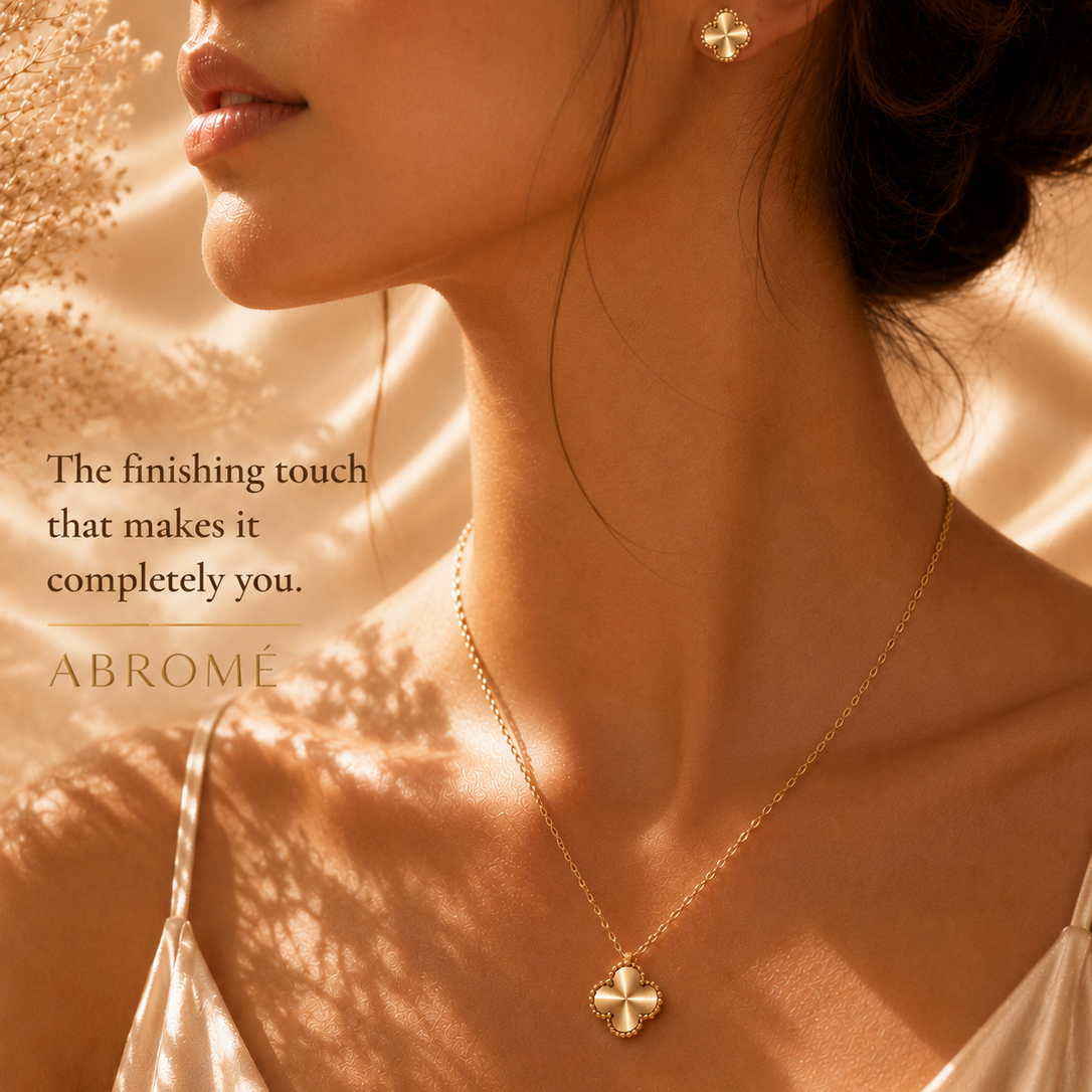 Minimalist Clover Necklace Set, 18K Gold Plated Steel