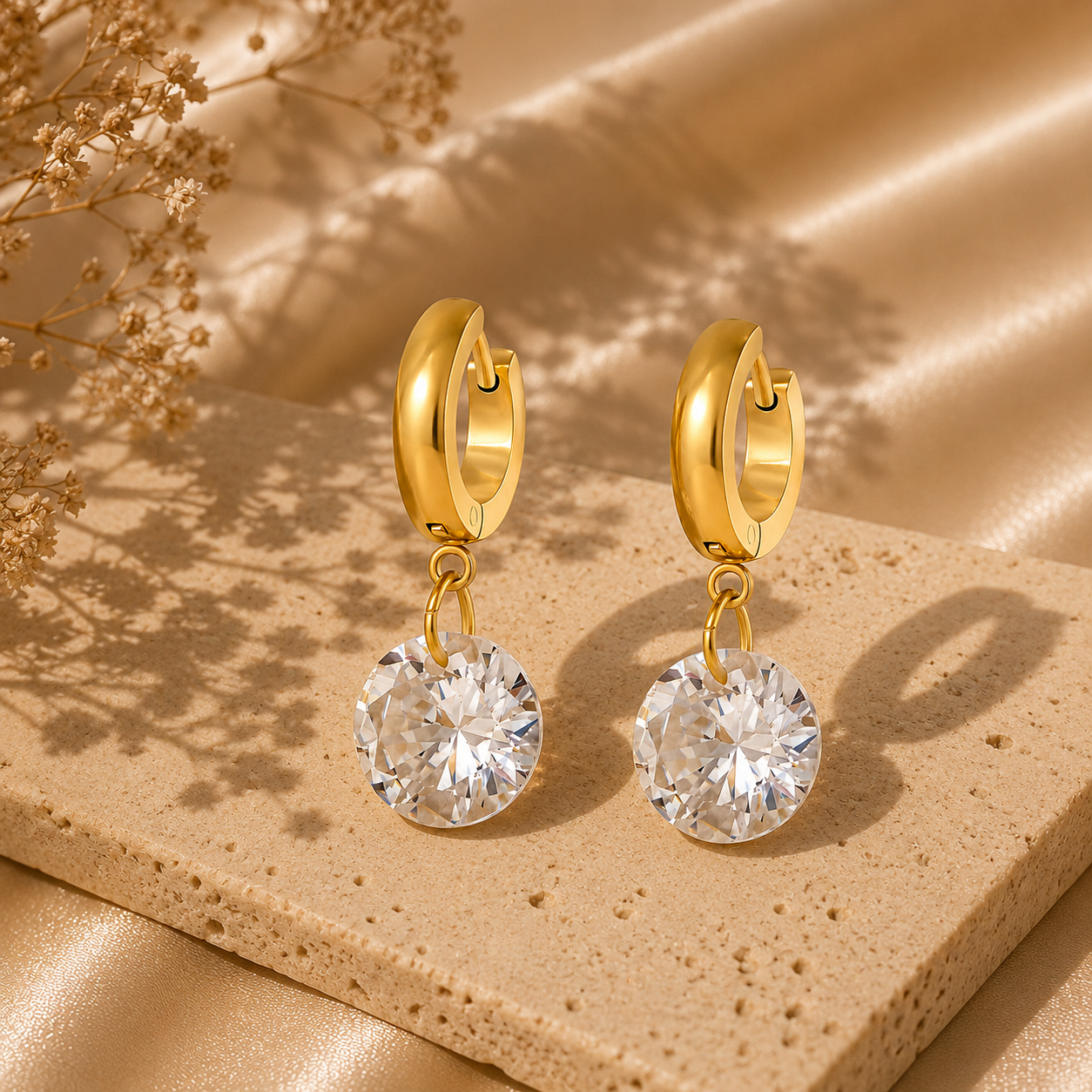 Cubic Zirconia Hoop Earrings – 18K Gold Plated Stainless Steel