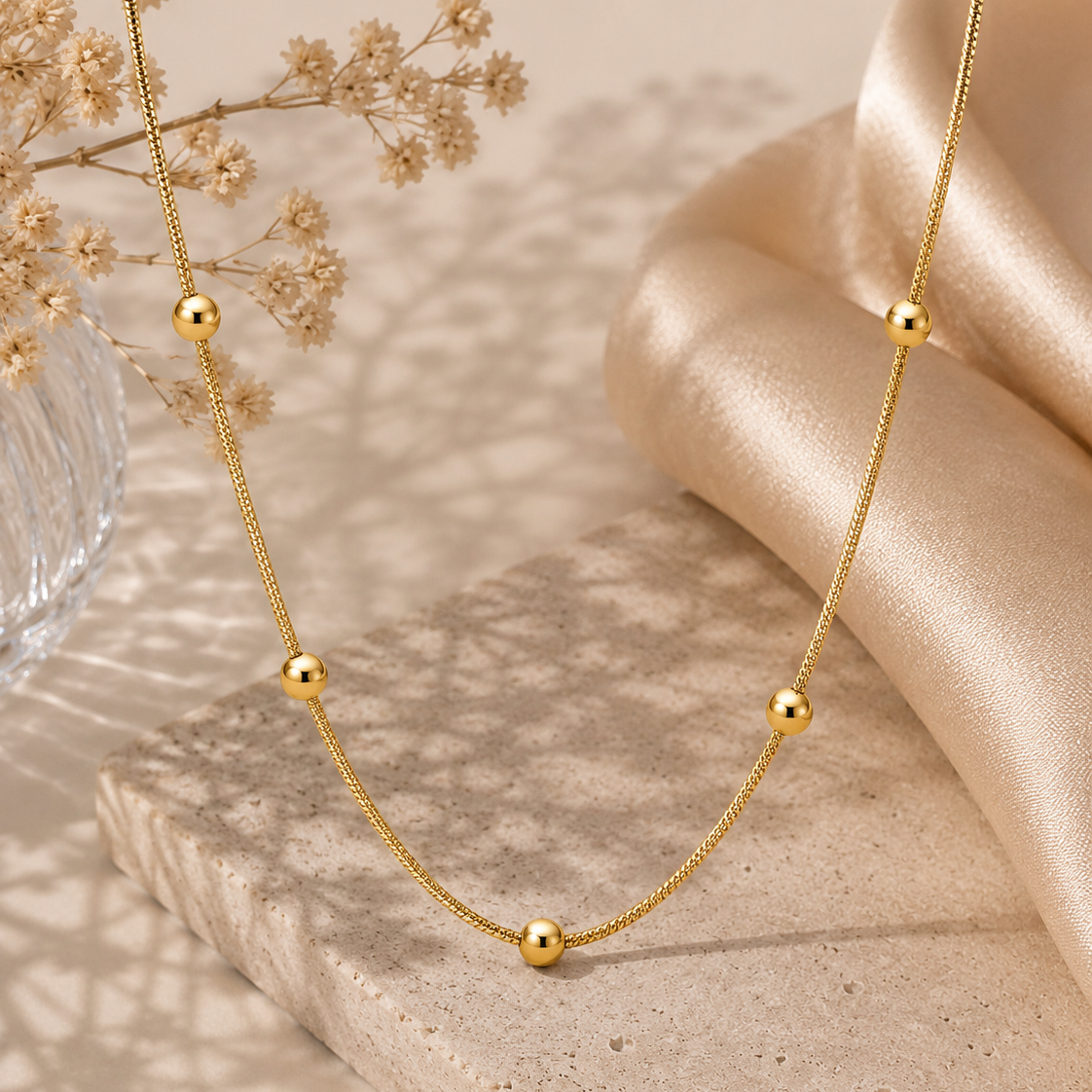 18K Gold Plated Beaded Necklace