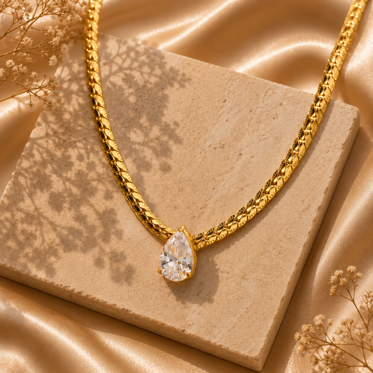 Pear Cut Pendant Necklace – 18K Gold Plated Stainless Steel