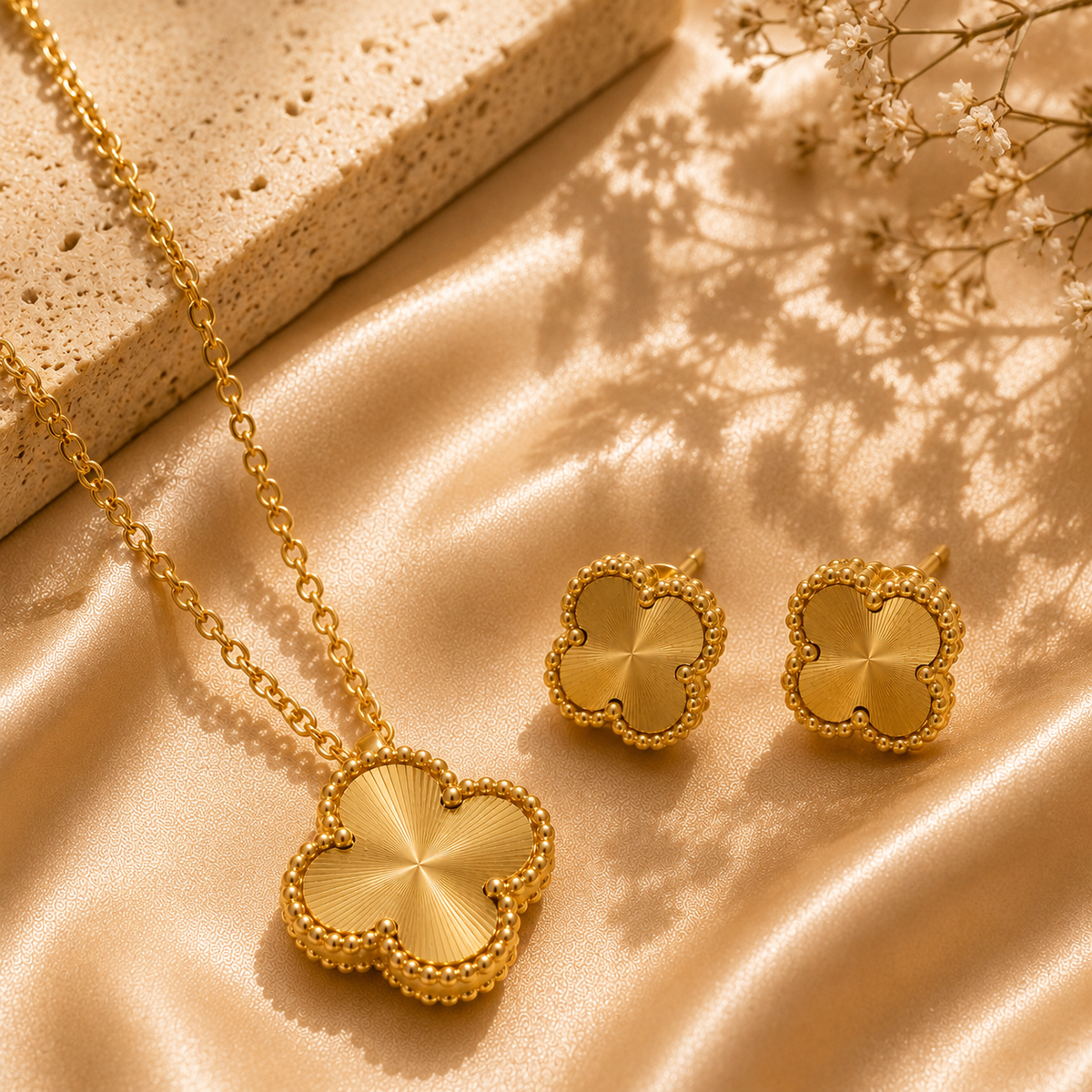 Minimalist Clover Necklace Set, 18K Gold Plated Steel - A B R O M É