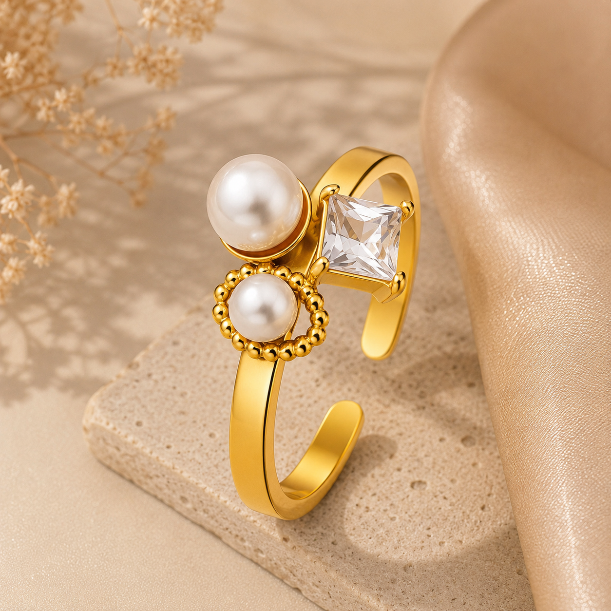 18K Gold Plated Pearl Ring