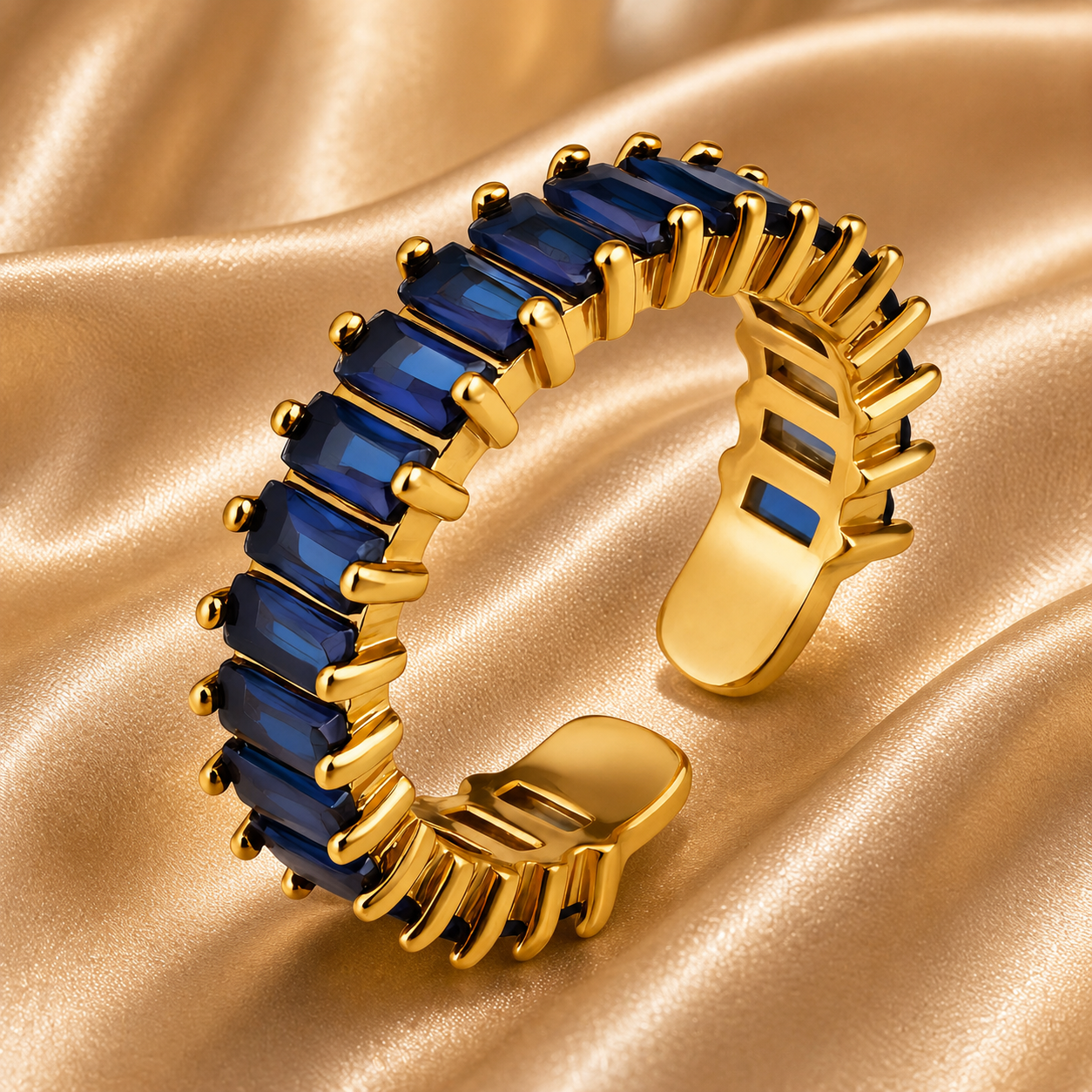Adjustable Cubic Zirconia Ring, 18K Gold Plated Steel