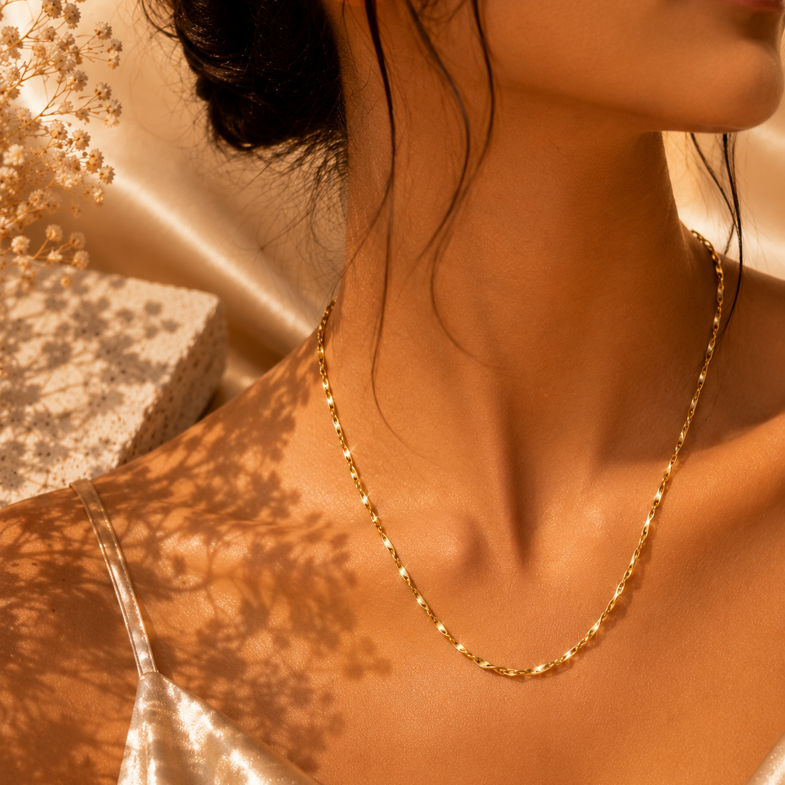 Aurora Twist Chain Necklace, 18K Gold Plated Steel