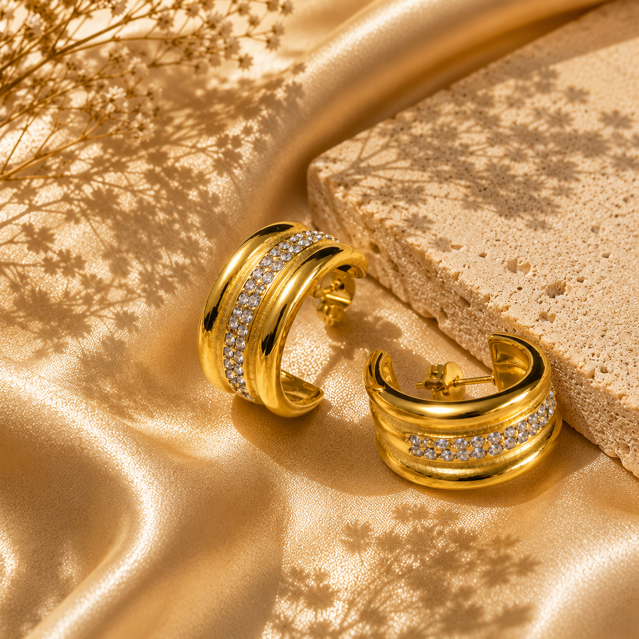 Aurora Crystal Hoop Earrings, 18K Gold Plated Steel