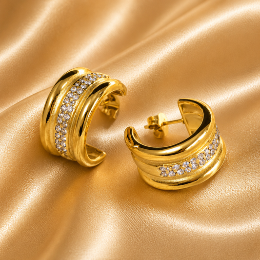Aurora Crystal Hoop Earrings, 18K Gold Plated Steel