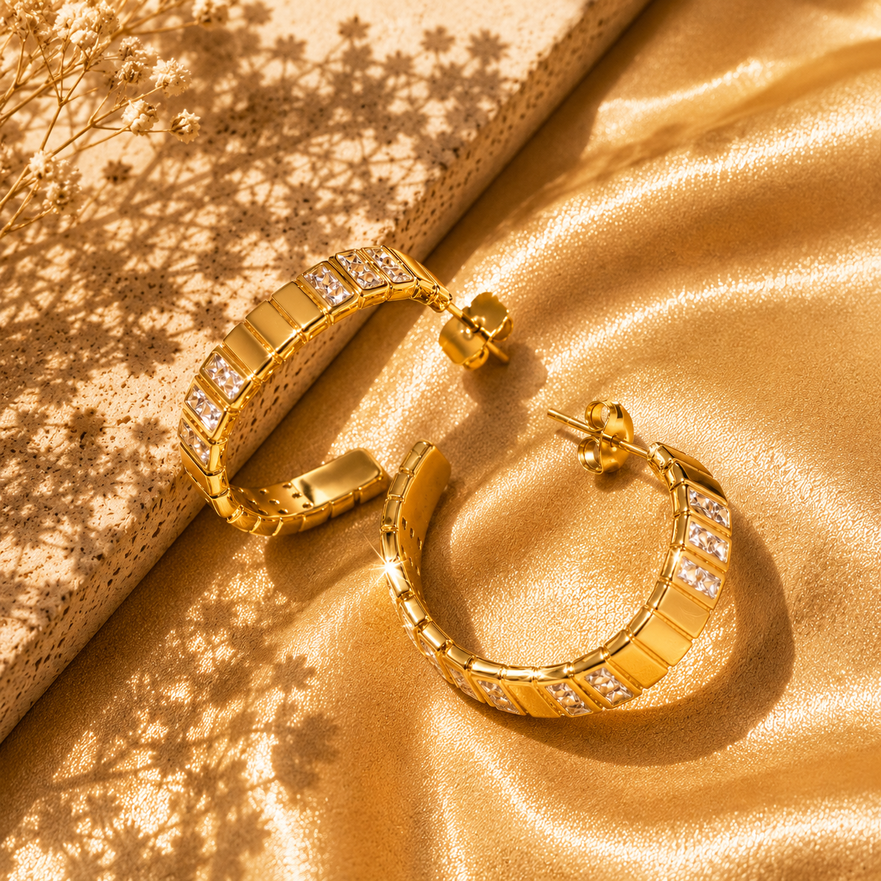Aurora Crystal Hoop Earrings, 18K Gold Plated Steel