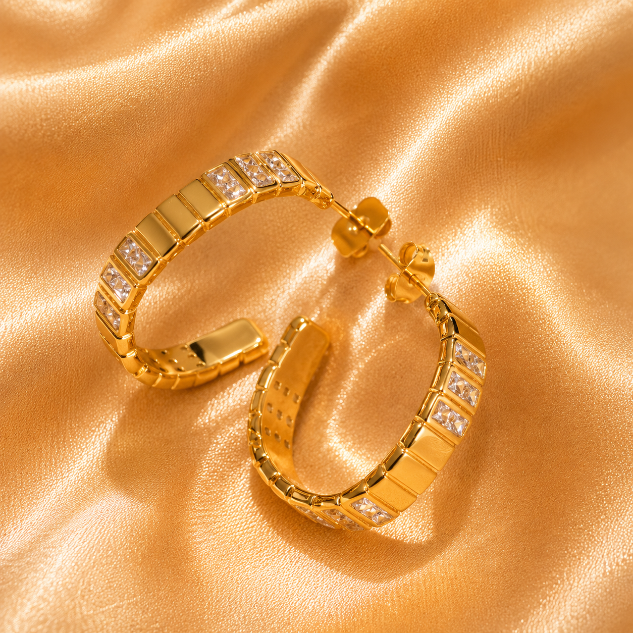 Aurora Crystal Hoop Earrings, 18K Gold Plated Steel