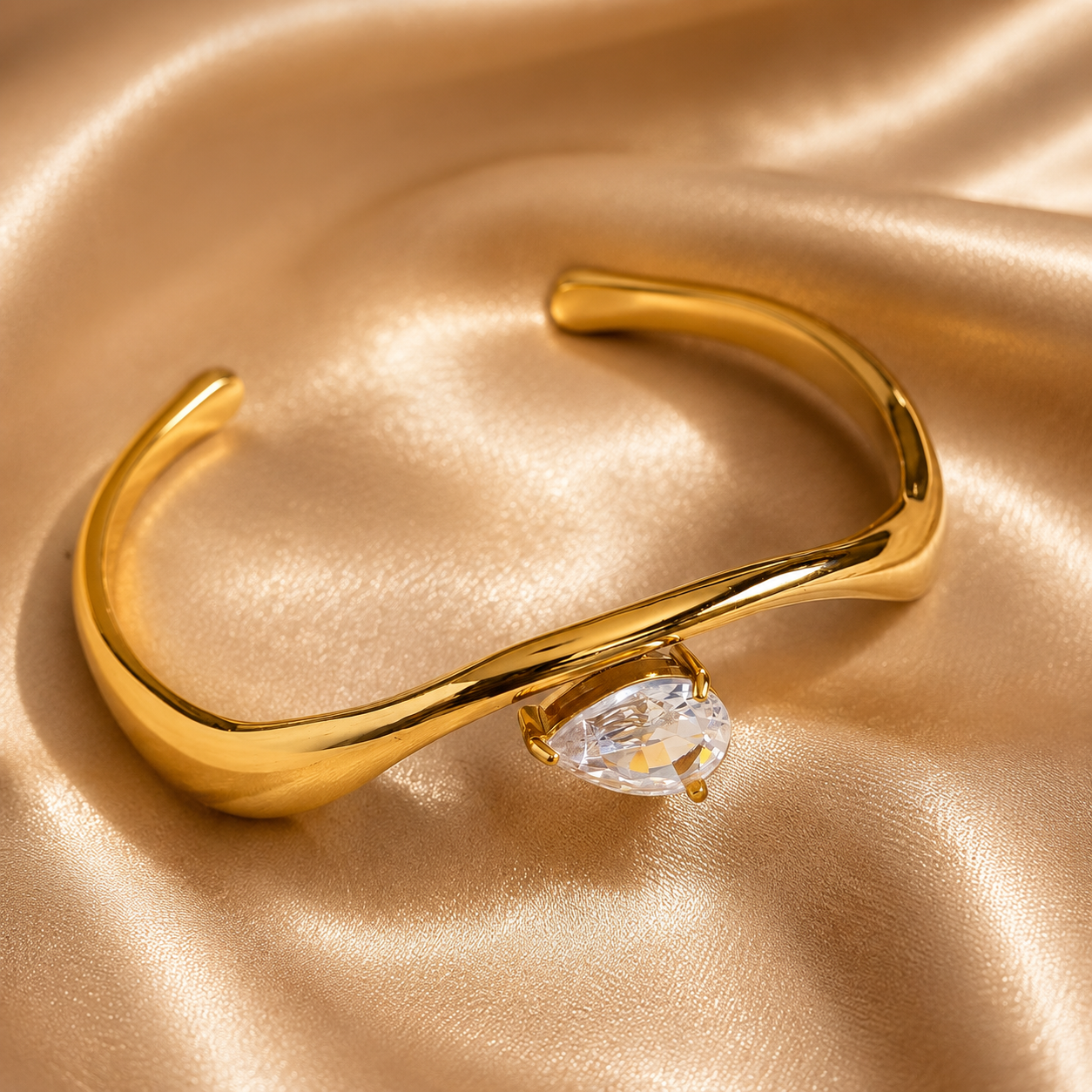Aurora Solitaire Cuff Bracelet, 18K Gold Plated Steel