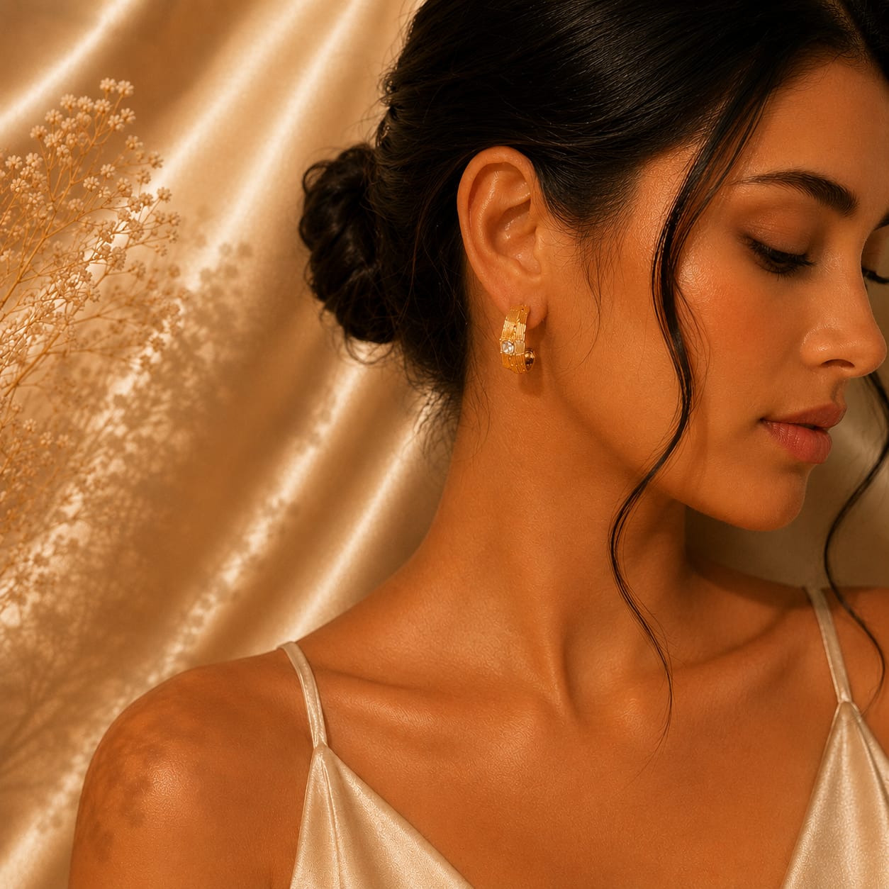 Aurora Textured Crystal Hoop Earrings, 18K Gold Plated Steel