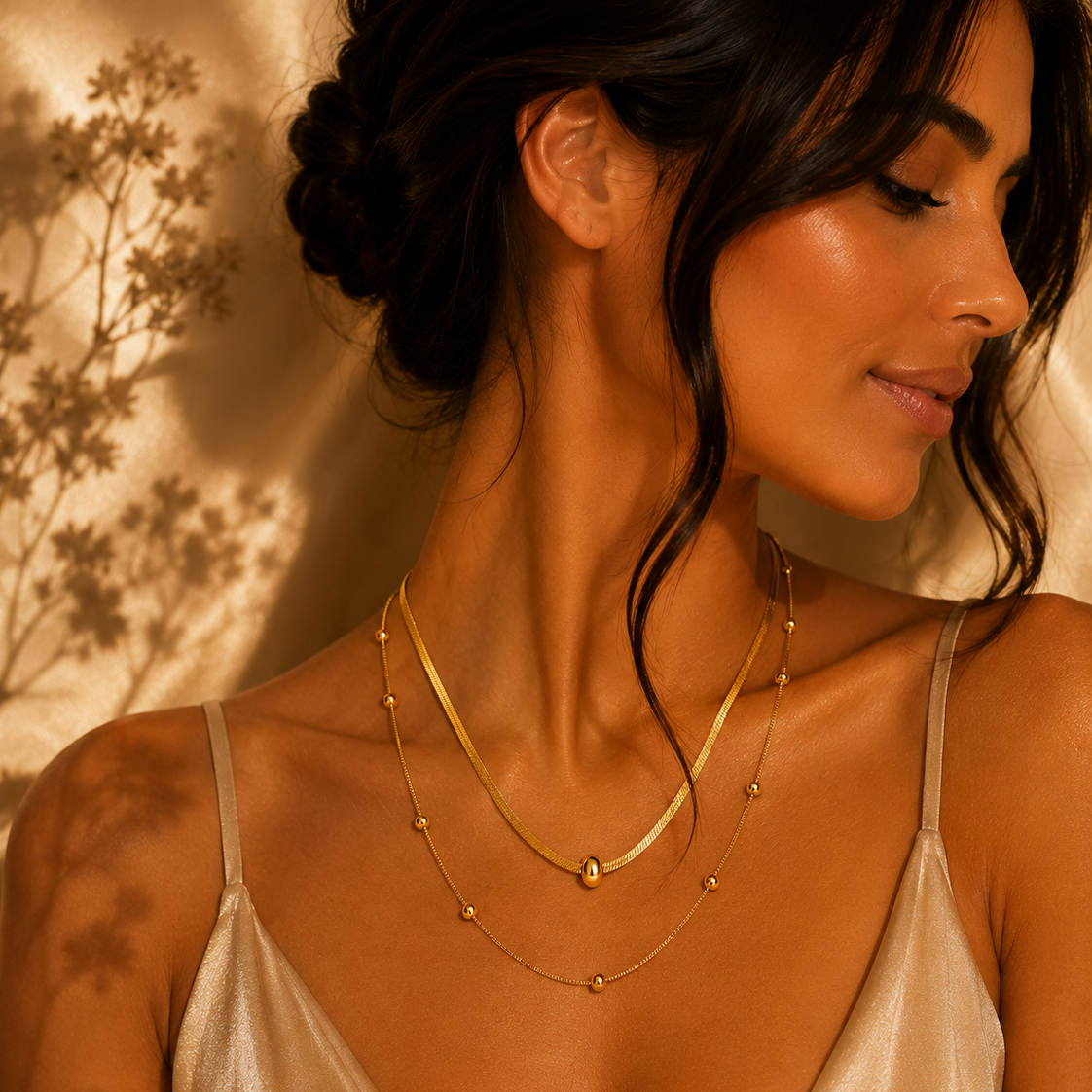 Beaded Layered Necklace – 18K Gold Plated Stainless Steel