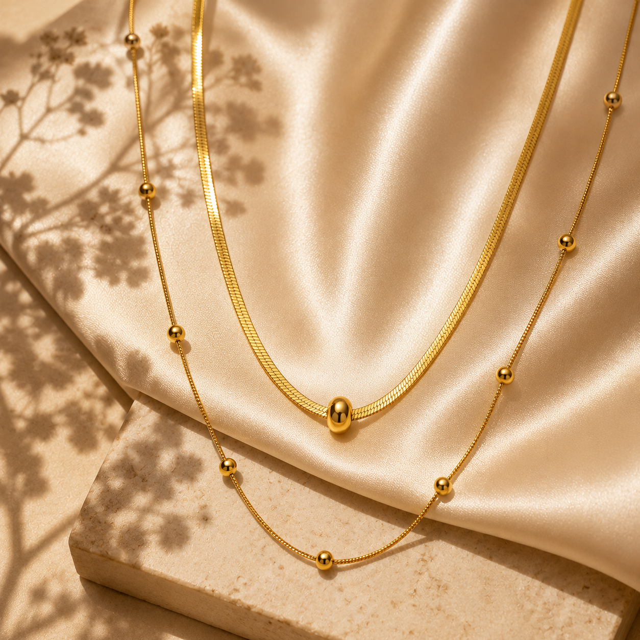 Beaded Layered Necklace – 18K Gold Plated Stainless Steel