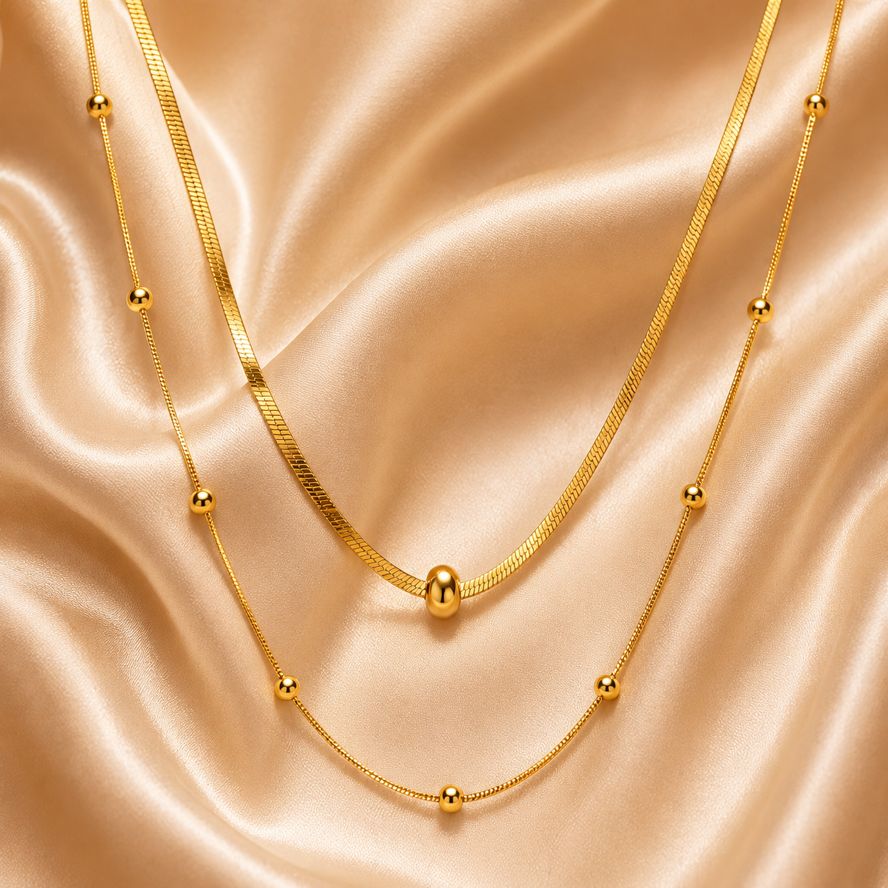 Beaded Layered Necklace – 18K Gold Plated Stainless Steel