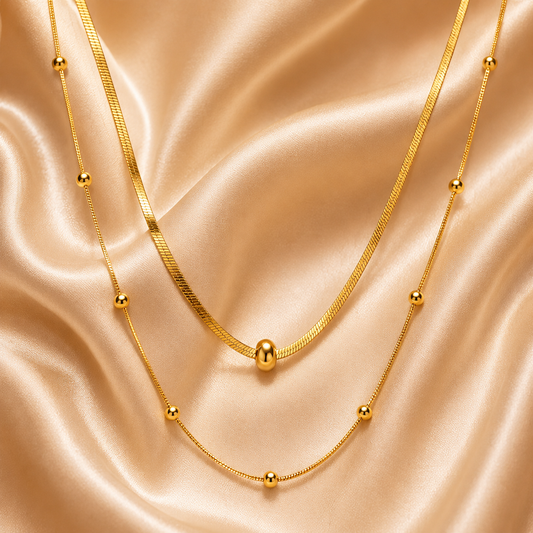 Beaded Layered Necklace – 18K Gold Plated Stainless Steel