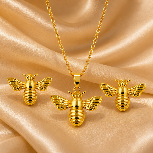 18K Gold Plated Bee Necklace Set