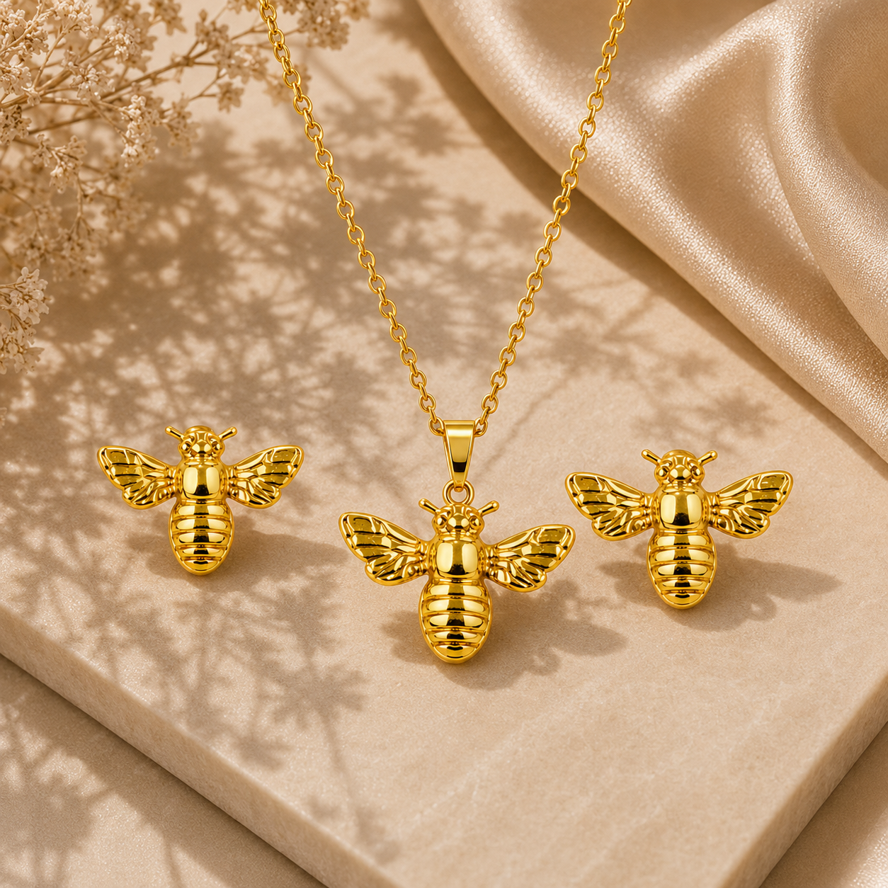 18K Gold Plated Bee Necklace Set