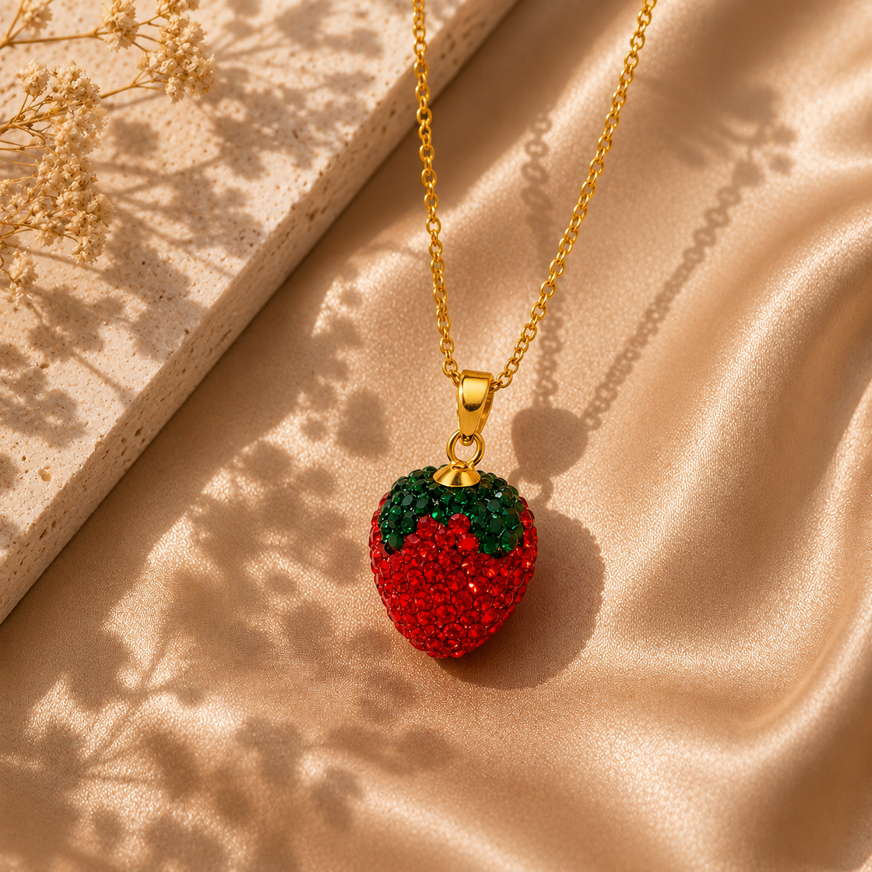 Berrie Strawberry Necklace – 18K Gold Plated Stainless Steel