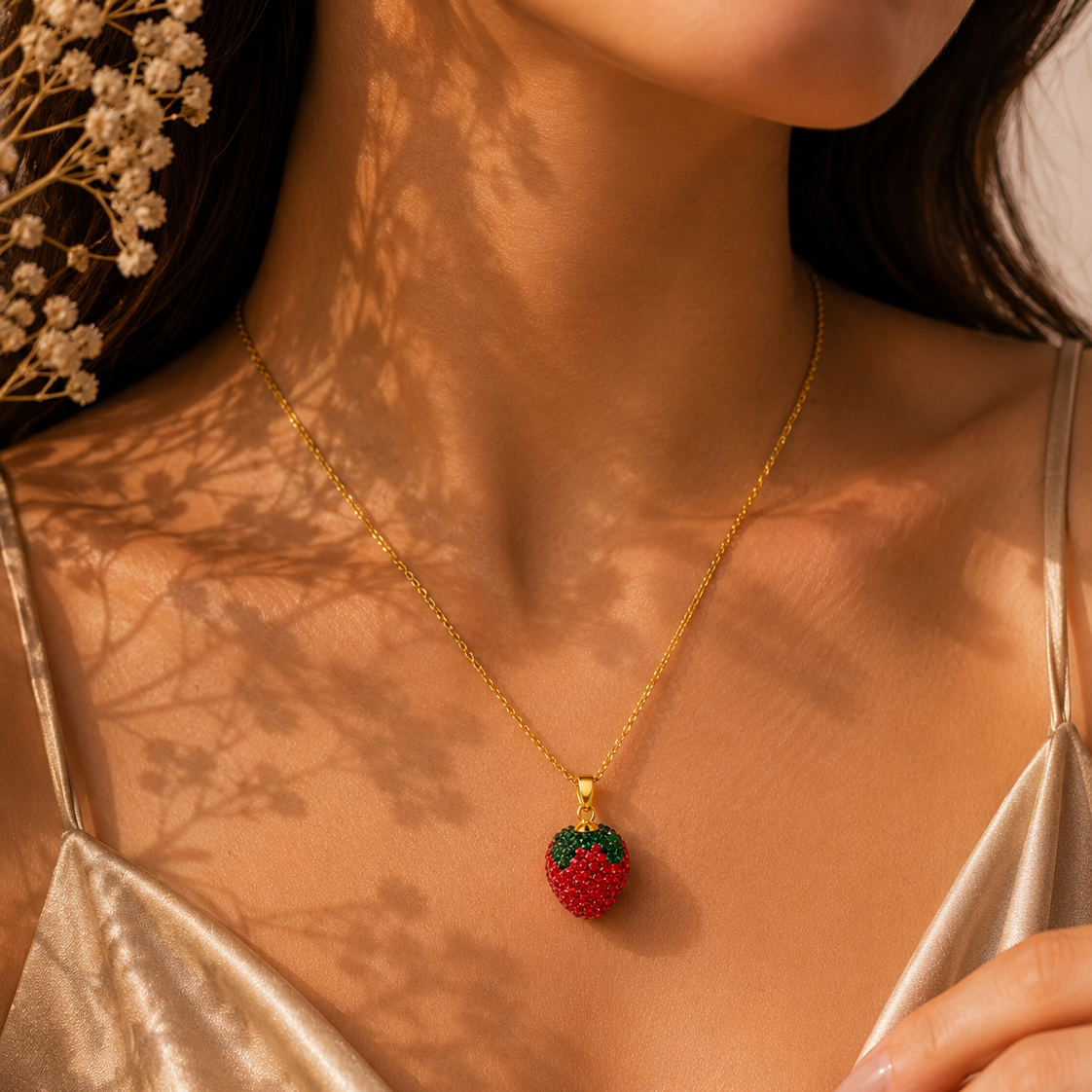 Berrie Strawberry Necklace – 18K Gold Plated Stainless Steel