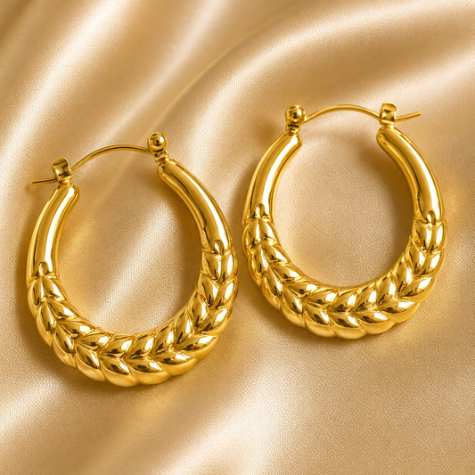 Braided Hoop Earrings, 18K Gold Plated Steel