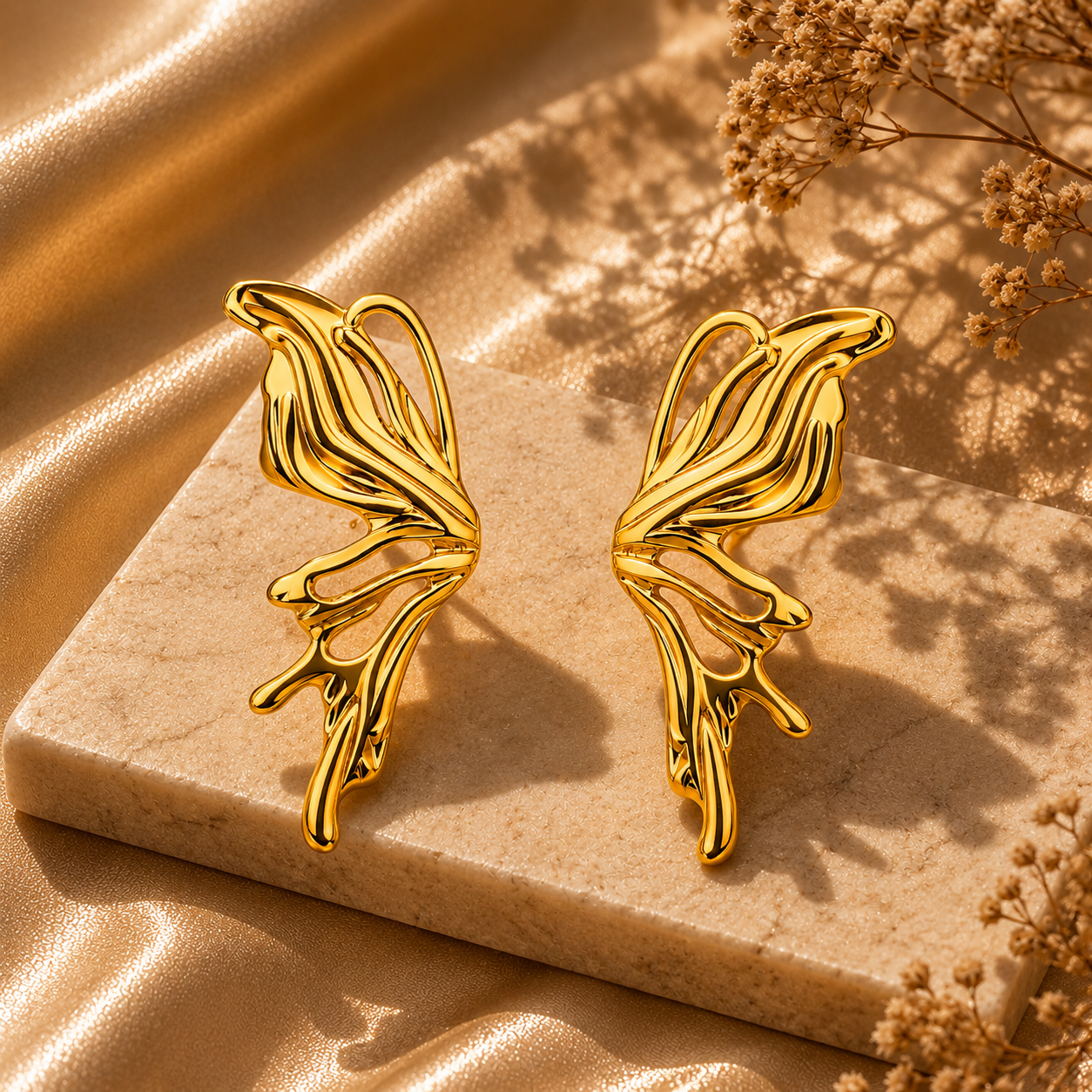 Butterfly Statement Stud Earrings – 18K Gold Plated Stainless Steel